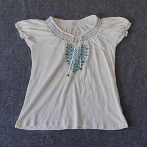 Lena Girlie Short Sleeve Embroidered Peasant Boho‎ Top - Size M